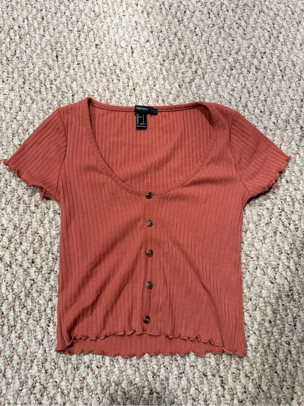 Forever 21 Pink Ribbed Button-Down Top